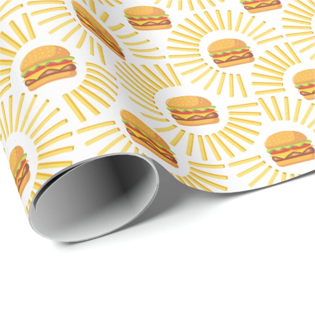 Papel De Presente Delicioso hamburguer com batatas fritas (Ponta do rolo)