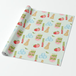Papel De Presente Delicioso Matcha de Morango com Fita