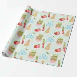 Papel De Presente Delicioso Matcha de Morango com Fita