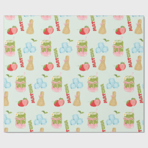 Papel De Presente Delicioso Matcha de Morango com Fita 