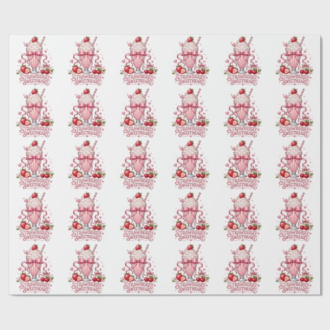 Papel De Presente Delicioso Milkshake de Morango Rosa (Aberto)