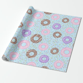 Papel De Presente Delicious Donuts Wrapping Paper on Blue