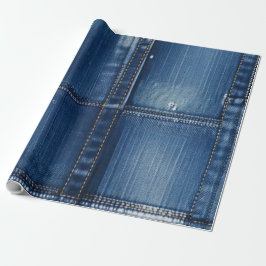 Papel De Presente Denim Azul Rústico Remendado