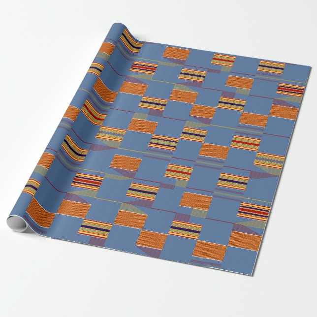 Papel De Presente Denim Blue African Kente com Stripes (Desenrolado)