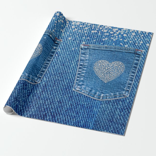 Papel De Presente Denim Jeans Pocket Russo Country Diamantes Ocident (Desenrolado)