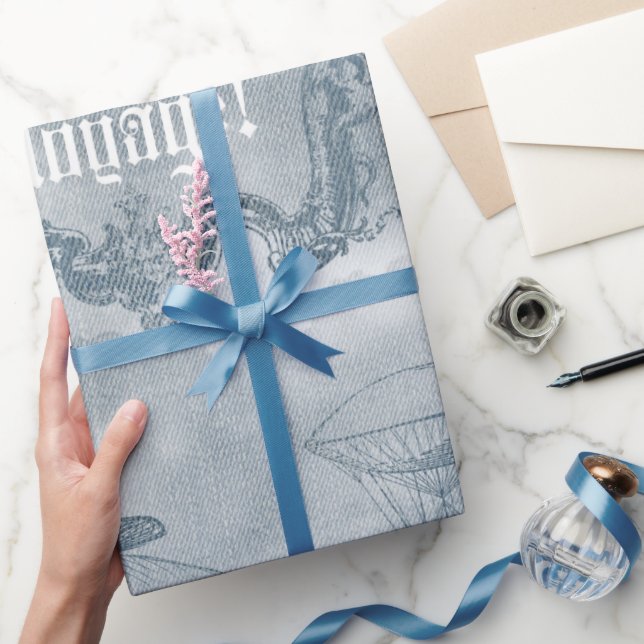 Papel De Presente Denim Steampunk (Presentear)