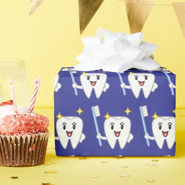 Papel De Presente Dente Feliz Com Escova de Dente (Festa de aniversário)