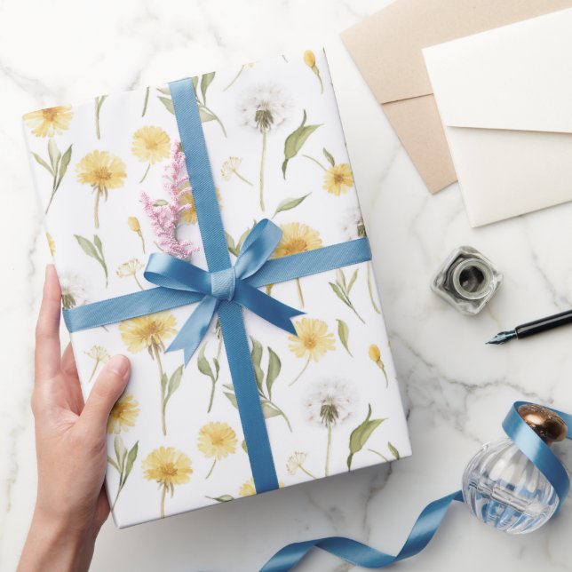 Papel De Presente Dentes-de-leão Amarelos Brancos Flores Aniversário (Presentear)
