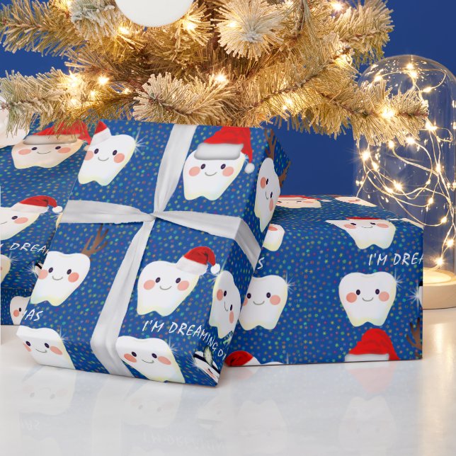 Papel De Presente Dentes felizes e Neve Azul Natal (Feriados)