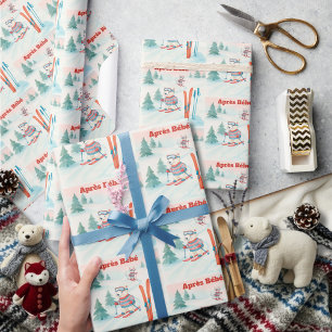 Papel De Presente Depois do Bebê Urso Polar e Raposa Ártica Esquiand