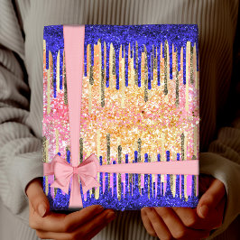 Papel De Presente Derramamento do brilho azul real do ouro