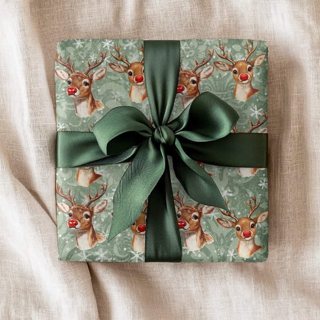 Papel De Presente Desacoplamento de Reinder Vermelho Nossas - Damasc (Criador carregado)