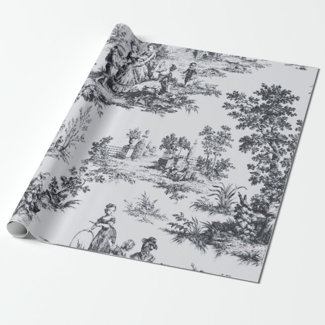 Papel De Presente Desanexação a preto e branco do toile de jouy (Desenrolado)