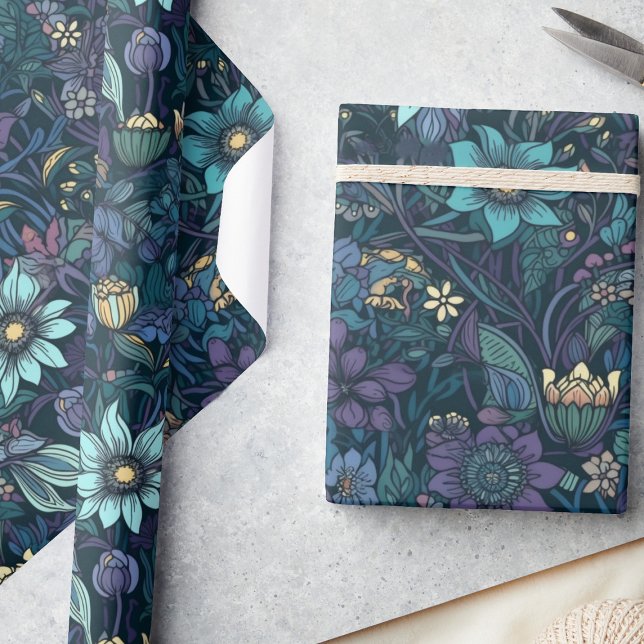 Papel De Presente Descamação Floral do Jardim da Meia-Noite Encantad (Criador carregado)