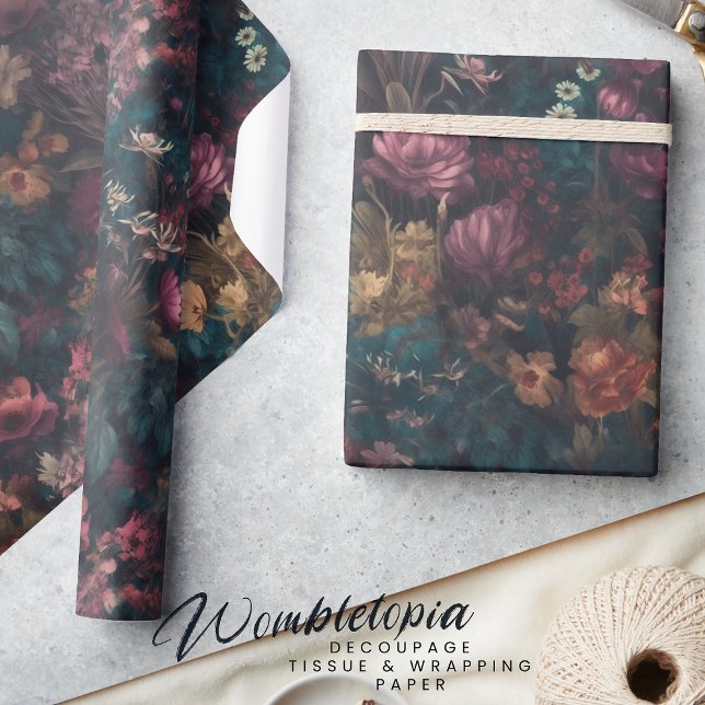 Papel De Presente Descamação Floral do Whimsical Dark Moody Boho (Criador carregado)