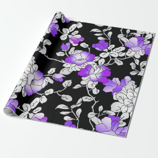 Papel De Presente Descamação Floral Preta Violeta-Púrpura Elegante