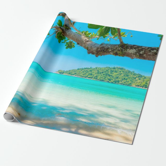 Papel De Presente Descaptação de praia tropical (Desenrolado)