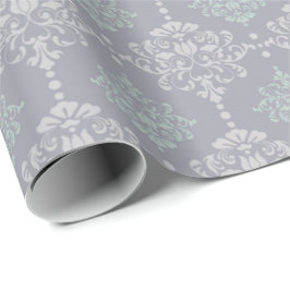 Papel De Presente Descaractere da Cinza da Cinza verde do Damask Min