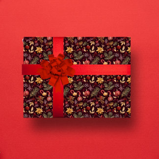PAPEL DE PRESENTE DESCORAGEM BOTÂNICA FESTIVA DE NATAL MAROON