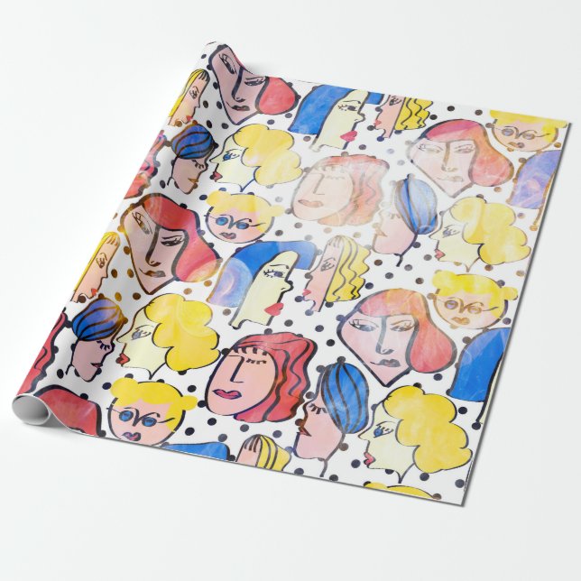 Papel De Presente desenhar abstrato com uma mulher virada para a fre (Desenrolado)