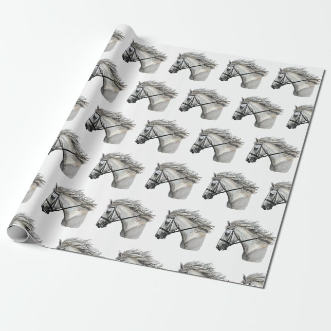 Papel De Presente Desenho à mão de cavalo com uma brida (Desenrolado)
