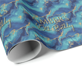 Papel De Presente Desenho Abstrato de Mármore Azul Dourado Elegante