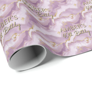 Papel De Presente Desenho Abstrato de Mármore Dourado Roxo Claro