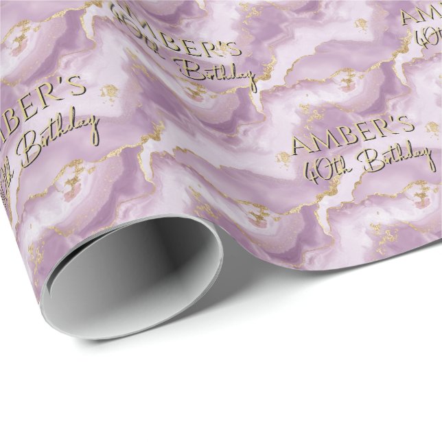 Papel De Presente Desenho Abstrato de Mármore Dourado Roxo Claro (Ponta do rolo)