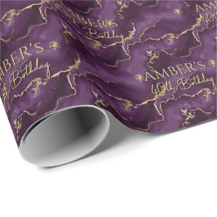 Papel De Presente Desenho Abstrato de Mármore em Dourado Roxo