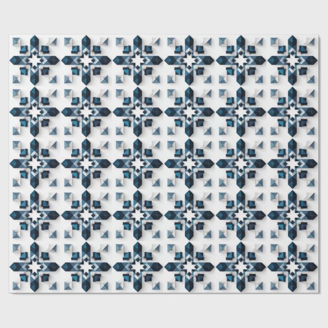 Papel De Presente Desenho Abstrato Geométrico em Azul e Branco (Aberto)