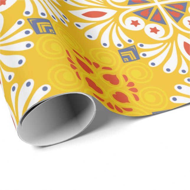 Papel De Presente desenho amarelo com padrão floral com branco, lara (Criador carregado)
