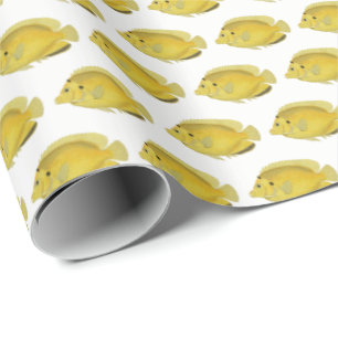 Papel De Presente Desenho Amarelo de Peixe Tropical Vintage