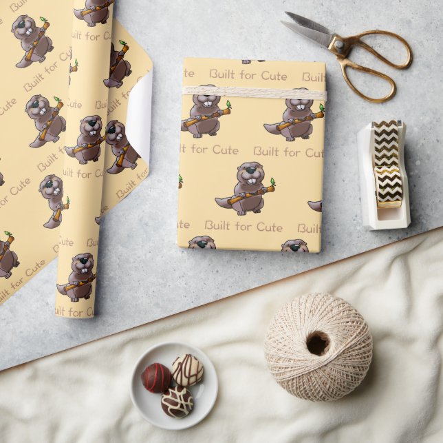 Papel De Presente Desenho Animado de Castor Engraçado – Construído p (Artesanato)
