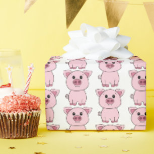 Papel De Presente Desenho Animado de Porco Rosa Fofo Fazenda