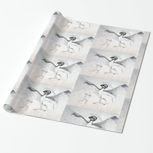 Papel De Presente Desenho Branco Preto do Gráfico de Caça (Desenrolado)