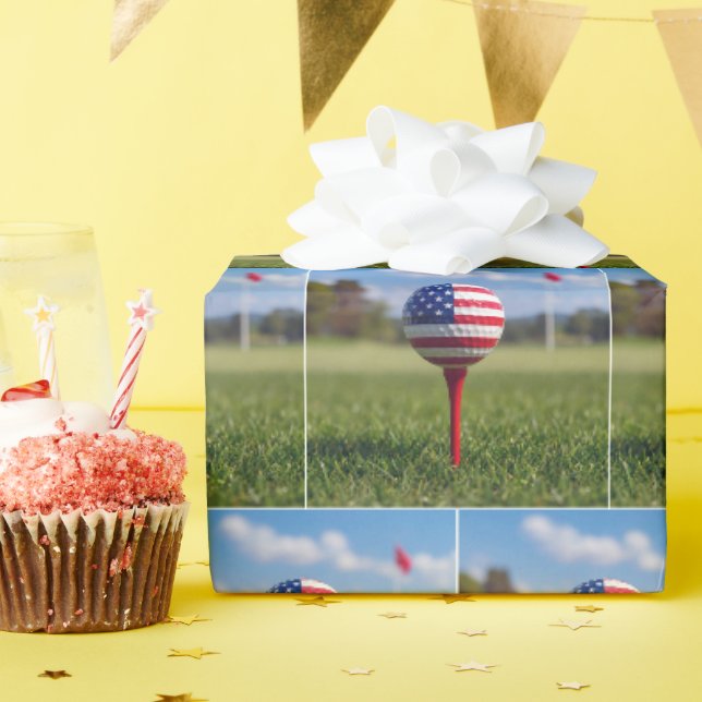 Papel De Presente Desenho da Bandeira Americana em uma Bola de Golfe (Festa de aniversário)