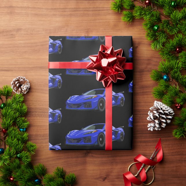 Papel De Presente Desenho da mão do carro desportivo azul escuro C8 (Presente de Natal)