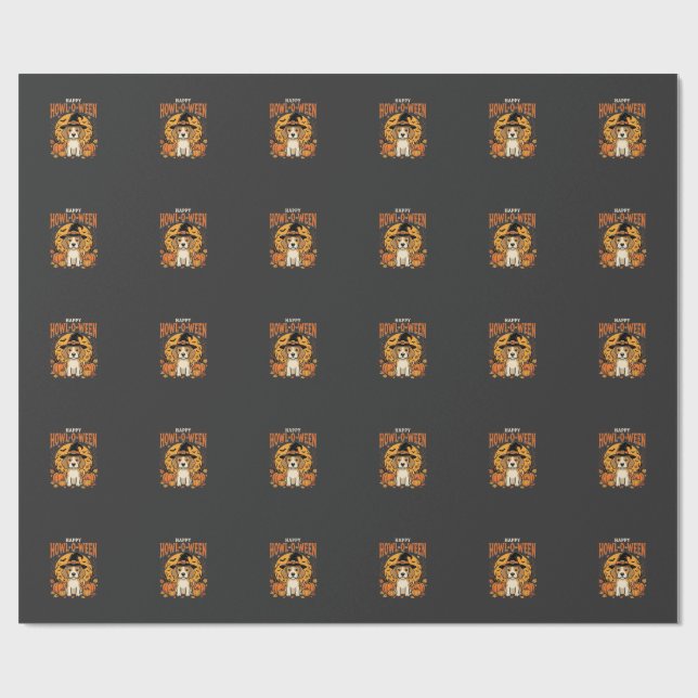 Papel De Presente Desenho de Abóbora de Cachorro Beagle Halloween Ho (Aberto)