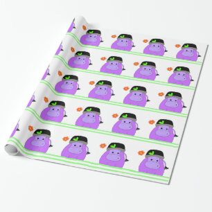 Papel De Presente Desenho de Aniversário de Hipopótamo Roxo
