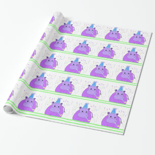 Papel De Presente Desenho de Aniversário de Hipopótamo Roxo