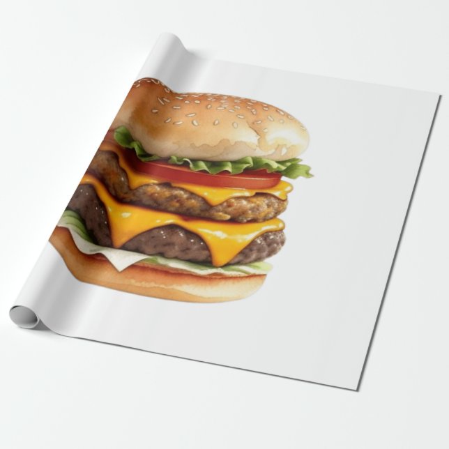 Papel De Presente Desenho de Aquarela de Cheeseburger Delicioso (Desenrolado)