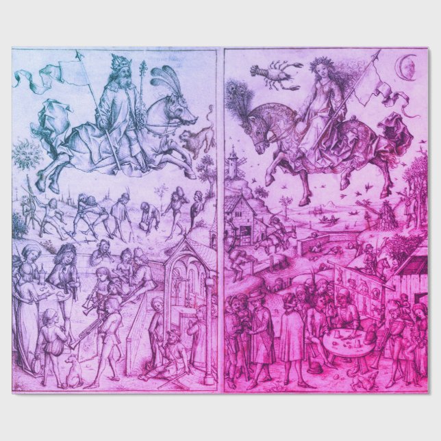Papel De Presente Desenho de Astrologia Azul Roxo-Anônimo e Lua (Aberto)