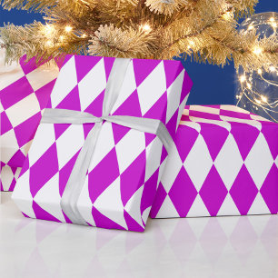 Papel De Presente Desenho de Diamantes Xadrez Harlequin Branco Roxo