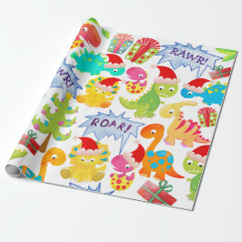 Papel De Presente Desenho de dinossauro fofo de Natal