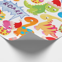 Papel De Presente Desenho de dinossauro fofo de Natal