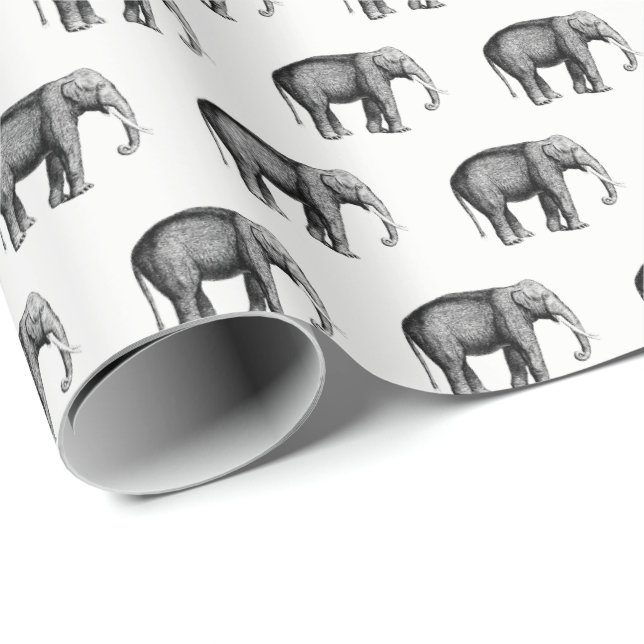 Papel De Presente Desenho de Elefante Vintage (Ponta do rolo)