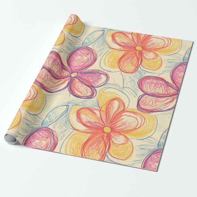 Papel De Presente Desenho de Flor Silvestre Antiga (4) (Desenrolado)