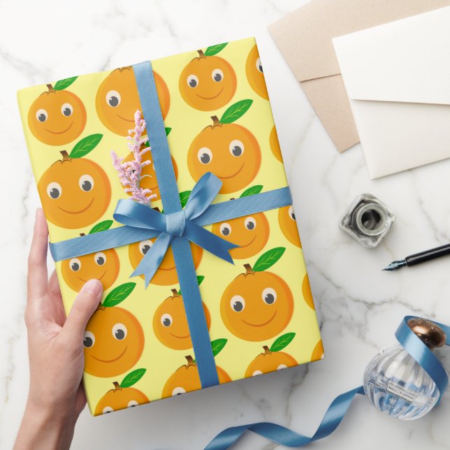 Papel De Presente Desenho de laranja de desenho animado fofo (Presentear)