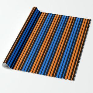 Papel De Presente Desenho de Listras Verticais Laranja Azul 