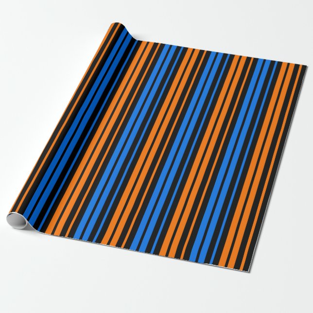 Papel De Presente Desenho de Listras Verticais Laranja Azul  (Desenrolado)